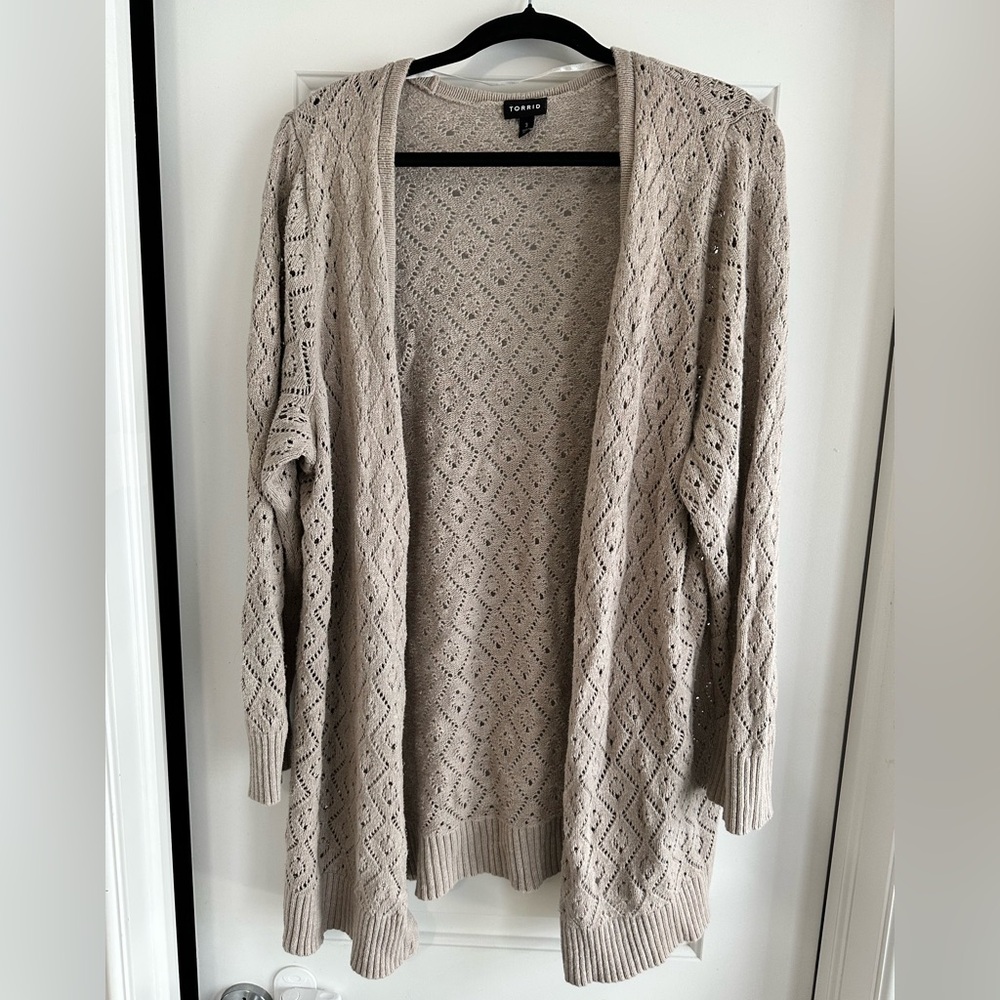 Torrid Cream Cardigan Sweater with Geometric Knit